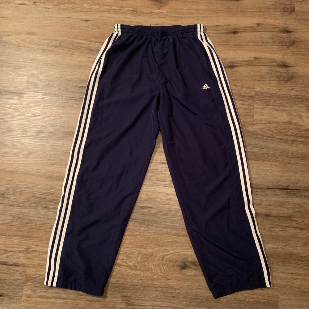 Navy blue Adidas track pants w mesh lining